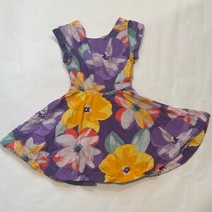 Tea Collection Floral Open Back Dress in Purple and Yellow